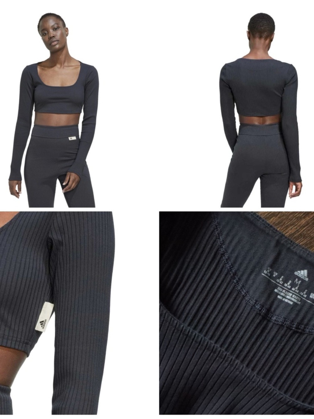 adidas Black Ribbed Long-Sleeve Crop Top